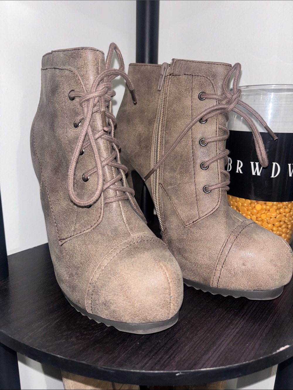 Paprika Lace Up Boots with Block Heel and Suede Material